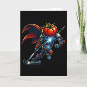 Tarjeta Superhéro de cabeza de tomate cyborg de hockey sob