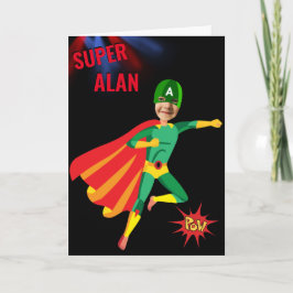 Tarjeta Superhero Green Flying Boy Amazing Fab Birthday 