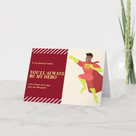 Tarjeta Superhéro papá afroamericano Feliz Día del Padre
