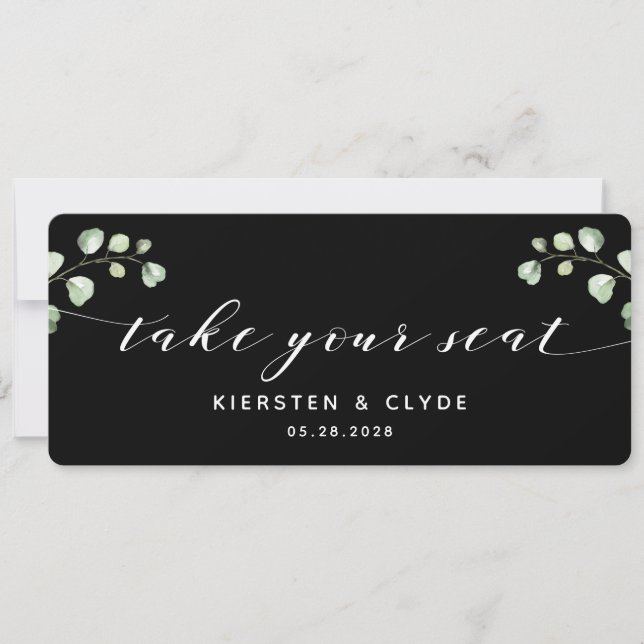 Tarjeta superior de greenery con caligrafía blanca (Anverso)