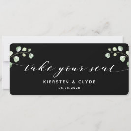 Tarjeta superior de greenery con caligrafía blanca