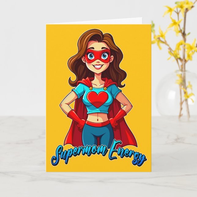 Tarjeta Supermom Energy – Strong Mother Illustration (flor amarilla)