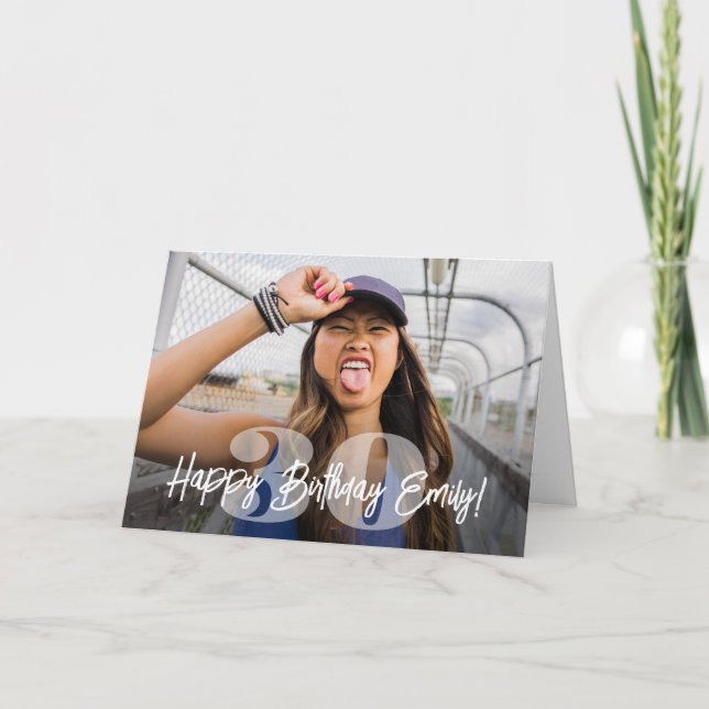 Tarjeta Superposición de foto con números en negrita Feliz (Anverso)