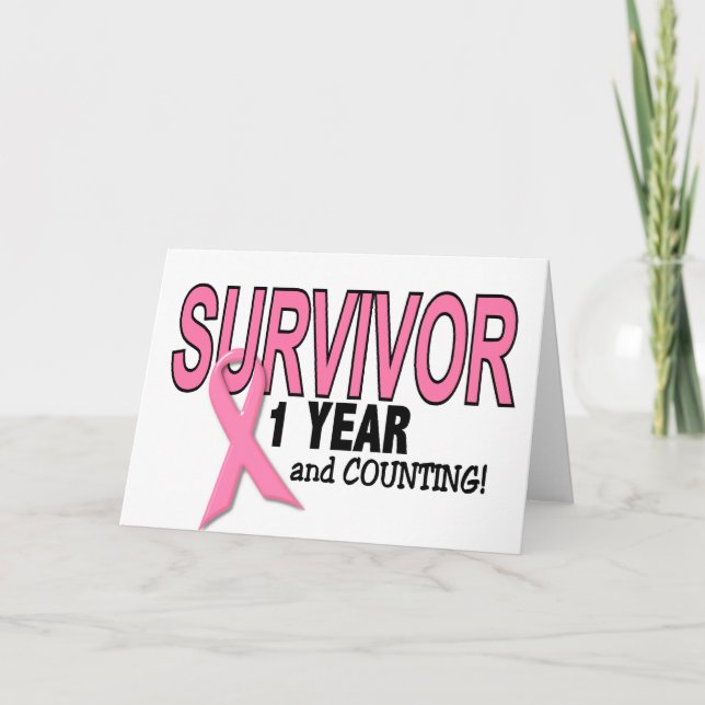Tarjeta SUPERVIVENCIA DE CÁNCER DE MAMA 1 año y recuento (Anverso)