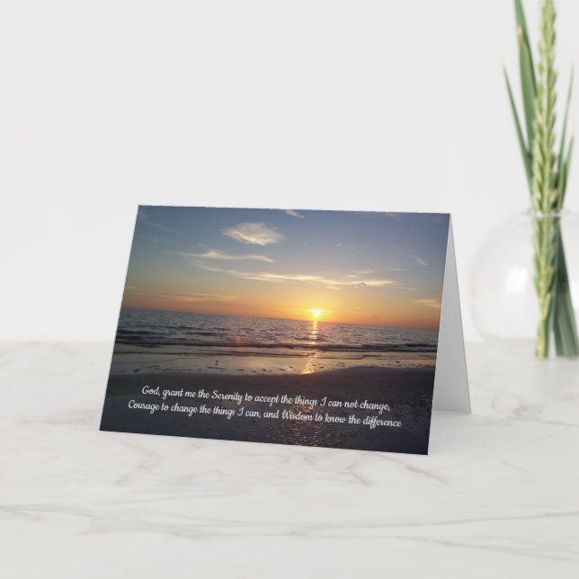Tarjeta Surf Beach Sunset Serenity Prayer (Anverso)