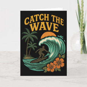 Tarjeta Surf vintage Atrapa la ola Ola retro Surfista Play
