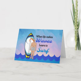 Tarjeta Surfboard Ocean Waves Blue Motivation Cita