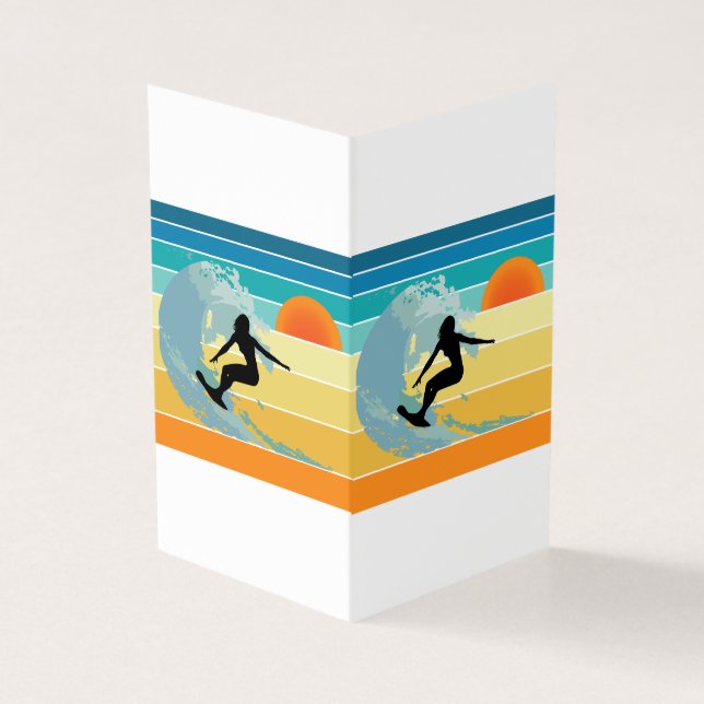 Tarjeta Surfer Chica Vintage Sunset (Exterior)