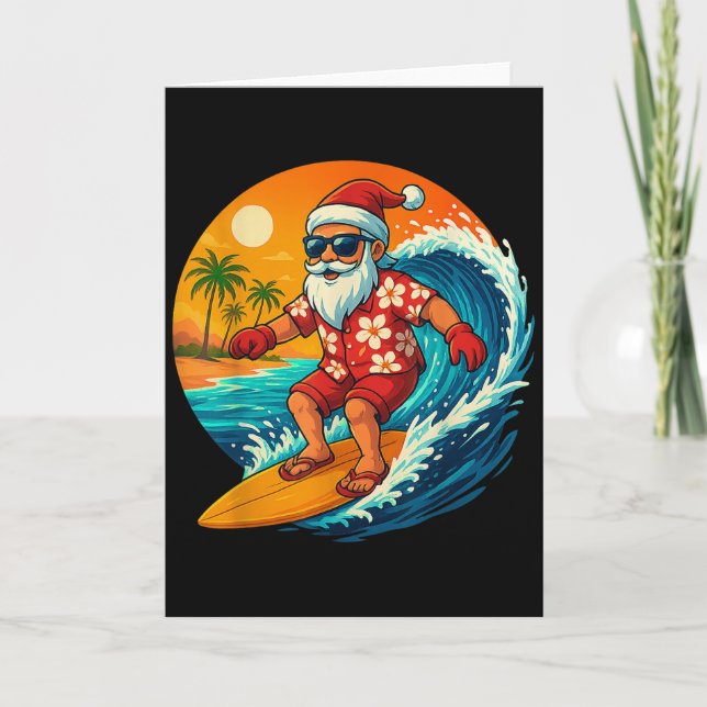 Tarjeta Surfing Santa Trocal Christmas Holiday Hawaiian Be (Anverso)