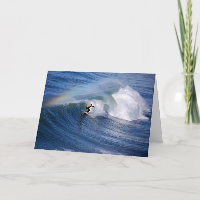 Tarjeta Surfista de California con arcoiris (Anverso)