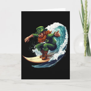 Tarjeta Surfista Divertido Día de San Patricio Leprechaun 