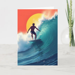 Tarjeta Surfista en el cumpleaños del atardecer