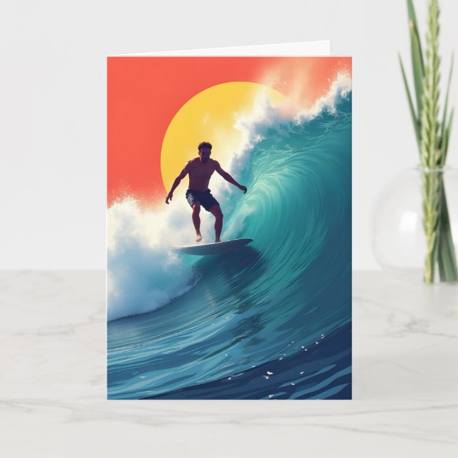 Tarjeta Surfista en el día del padre al atardecer (Anverso)