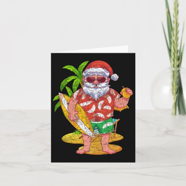 Tarjeta Surfista tropical Santa Claus Christma verano hawa (Anverso)