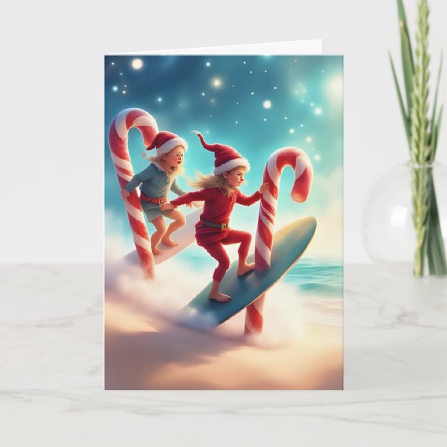 Tarjeta Surfistas de caña de golosinas - Navidades tropica (Anverso)