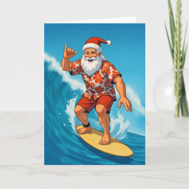 Tarjeta Surf's Up Santa Tropical Navidades (Anverso)