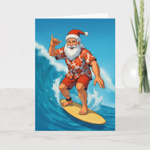 Tarjeta Surf's Up Santa Tropical Navidades