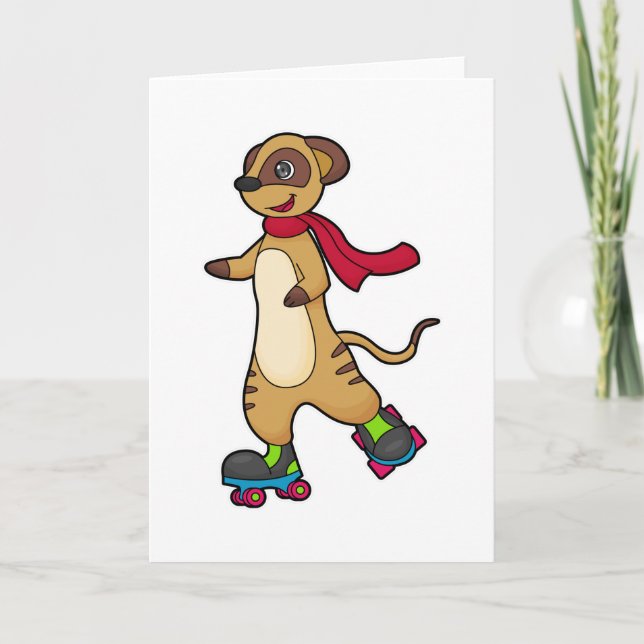 Tarjeta Suricata como patinadora con patines de ruedas (Anverso)