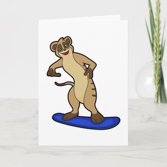 Tarjeta Suricata como snowboista con snowboard (Anverso)