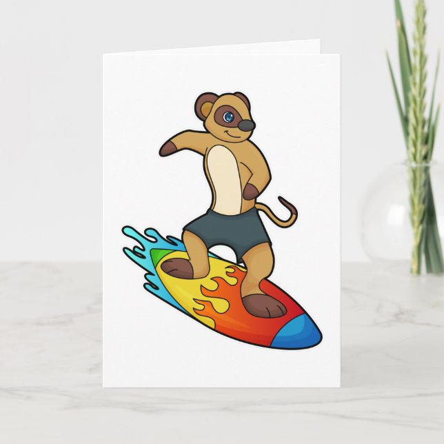 Tarjeta Suricata como surfista con tabla de surf (Anverso)