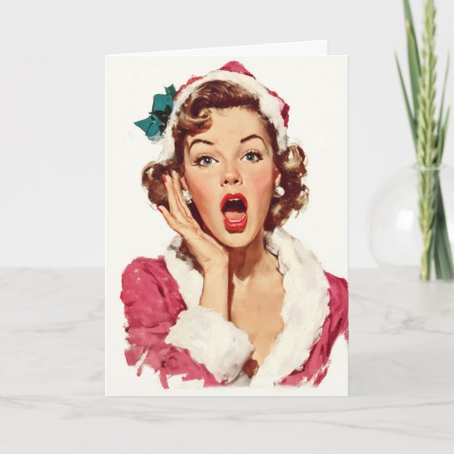Tarjeta Surprised Retro Christmas Pin-Up (Anverso)