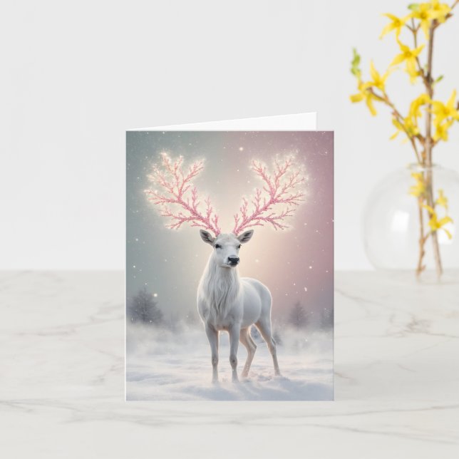 Tarjeta Surreal Pink Antler Reindeer Holiday Card (flor amarilla)