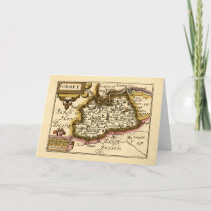 Tarjeta Surrey County England Old Antiquarian Atlas Map