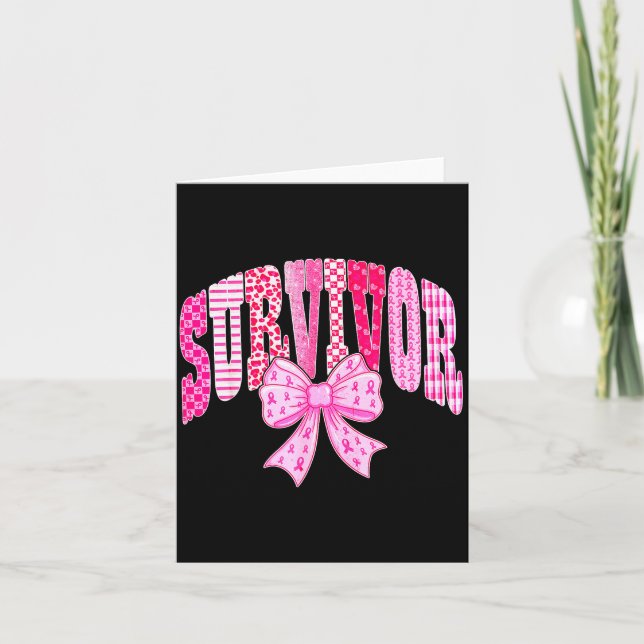 Tarjeta Survivor Nk Ribbon Coquette Bow Breast Cancer Awar (Anverso)