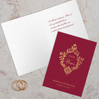 Sus votos de boda cresta de oro falso de borgoña v