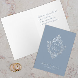 Tarjeta Sus votos Dusty Blue Vintage Crest Novia Boda