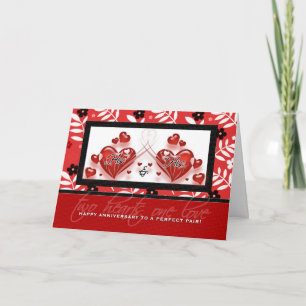 Tarjeta SUS y SUS Pareja Gay Dos Corazones Rojos Aniversar