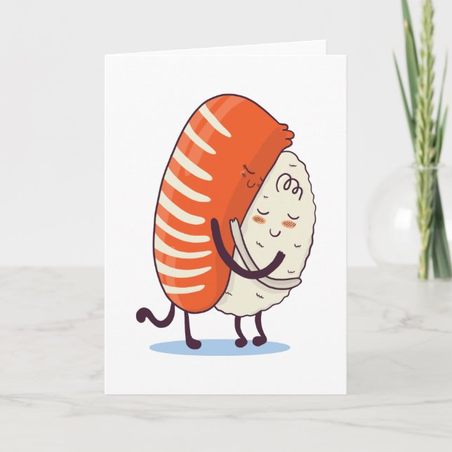 Tarjeta Sushi abrazo kawaii japonés (Anverso)