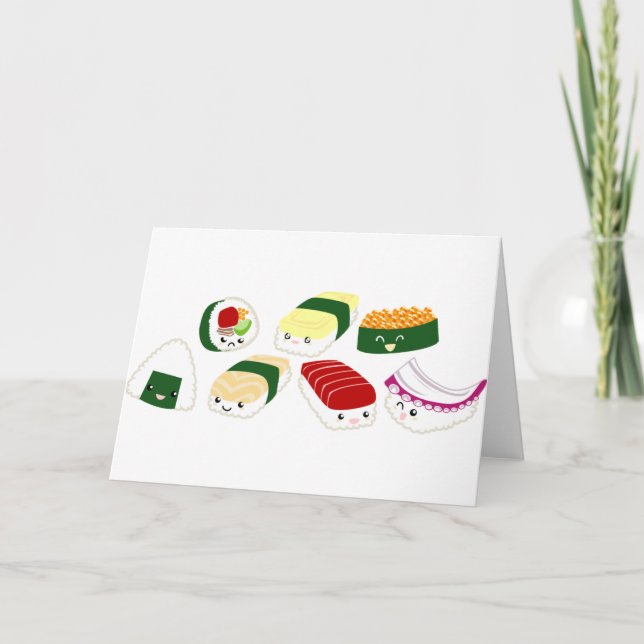 Tarjeta Sushi de Kawaii con las caras (Anverso)