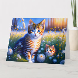 Tarjeta Süße Katzenkinder die auf einer Wiese sitzen