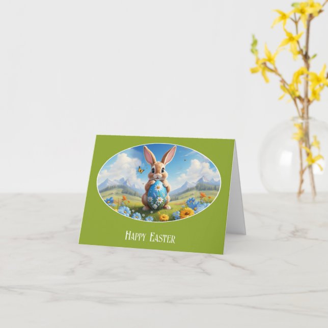 Tarjeta Süßer Osterhase in Landschaft -  (flor amarilla)