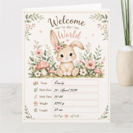 Tarjeta Süßes Baby Hasen Design mit Geburtsdaten Feldern