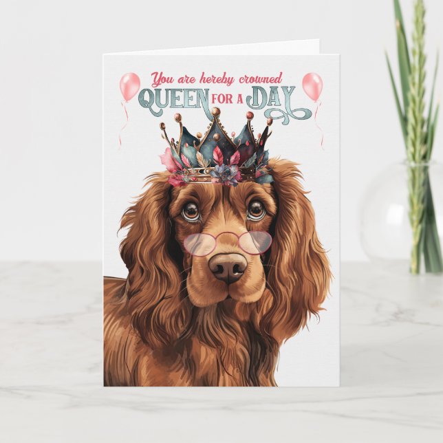 Tarjeta Sussex Spaniel Dog Queen Day Funny Cumpleaños (Anverso)
