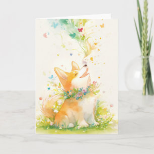 Tarjeta Susurros de primavera con un Corgi feliz