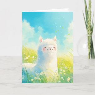Tarjeta Susurros de primavera con una alpaca