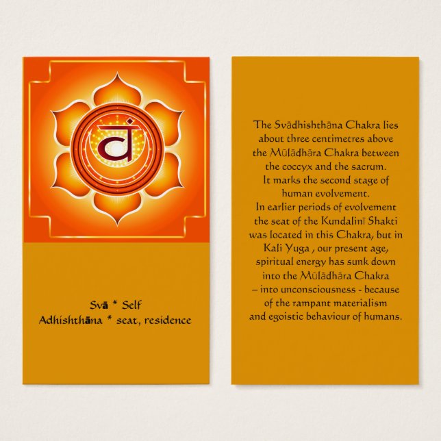 Tarjeta Svadisthana o Sacral Chakra (Anverso y reverso)