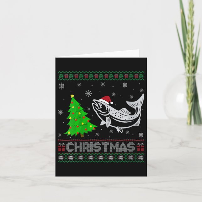 Tarjeta Sw: Árbol de navidad salmón que ilumina a Navidade (Anverso)