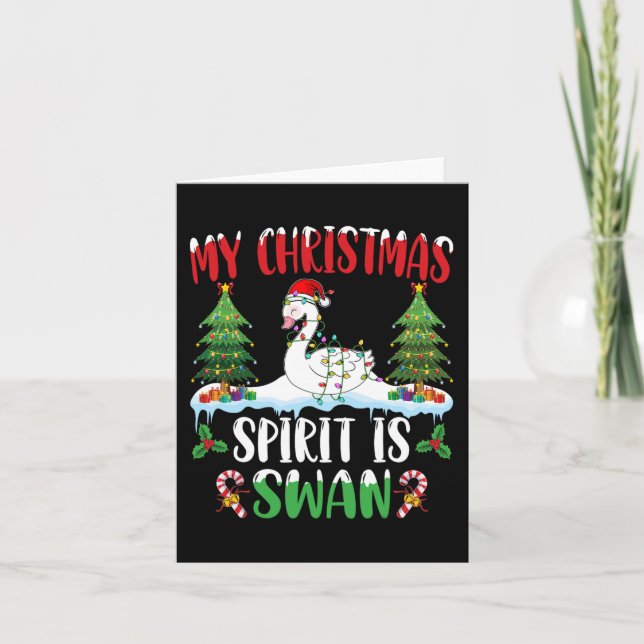 Tarjeta Swan usando Navidad de Santa Hat - El espíritu de  (Anverso)