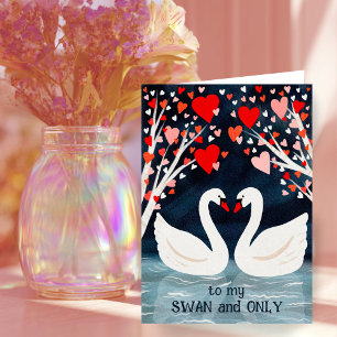 Tarjeta SWAN y ÚNICAMENTE Valentine aman a los pájaros cap