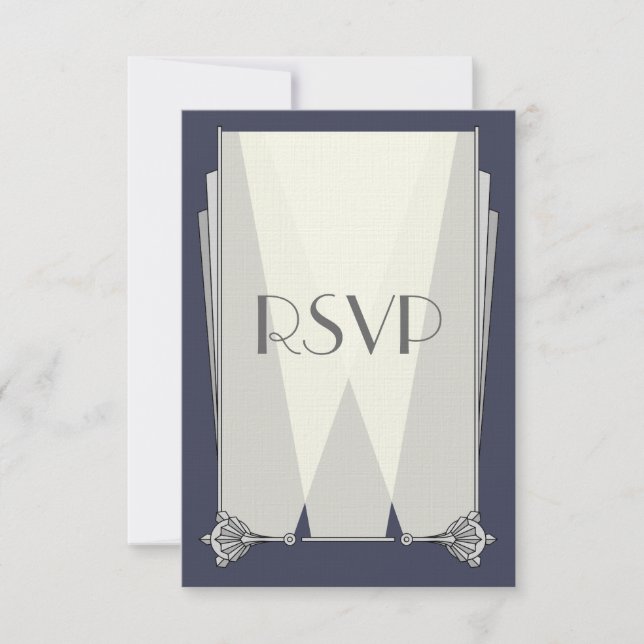 Tarjeta Swanky Art Deco en Blue RSVP (Anverso)