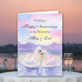 Tarjeta Swans For Mom and Dad Happy Wedding Anniversary