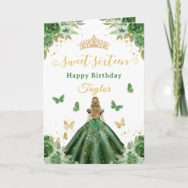 Tarjeta Sweet 16 Green Princess Blonde Girl