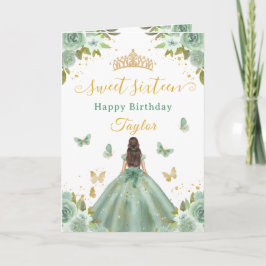 Tarjeta Sweet 16 Green Princess Brunette Girl