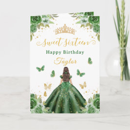 Tarjeta Sweet 16 Green Princess Brunette Girl