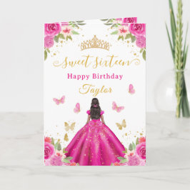 Tarjeta Sweet 16 Hot Pink Princess African American Girl