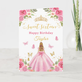 Tarjeta Sweet 16 Pink Princess Blonde Girl